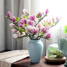 7pcs Faux Flowers Branch Fake Simulation Magnolia Artificial Bouquet Wedding Party Decoration Home Table Supplies 240313