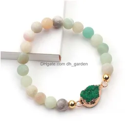 Charm Armband 8 5mm Matte Nature Stone Durzy Waterdrop Armband för kvinnor Green Blue Fashion Jewelry Wholesale Drop Delivery Dhold