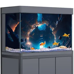 Decorações tanque de peixes aquário fundo 3d vórtice ficção científica relíquia réptil habitat decorações pvc cartaz adesivo impressão papel de parede