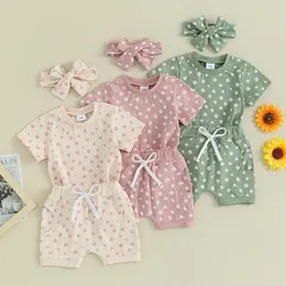 Kleidung Sets Kinder 3 stücke Sommer Kleidung Für Mädchen Baby Floral Kurzarm T-shirt Shorts Haarband Anzug Kleinkind Outfit