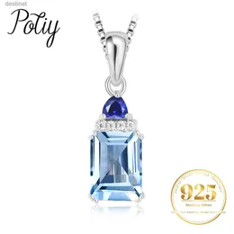 Hänghalsband Potiy Emerald Cut Sky Blue Topaz skapade Sapphire 925 Sterling Silver Pendant Halsband för kvinna utan kedja dagligen juvelryyl242313