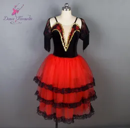 Dansfavorit ny balett tutu svart sammet kropp med röd tyll balett kostym kvinnor spanska tutu9390125