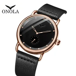 Cwp ONOLA relógio simples de aço inoxidável couro genuíno elegante pulso masculino moda casual à prova d'água relogio masculino