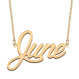 June Name Necklace Custom Nameplate Pendant for Women Girls Birthday Gift Kids Best Friends Jewelry 18k Gold Plated Stainless Steel