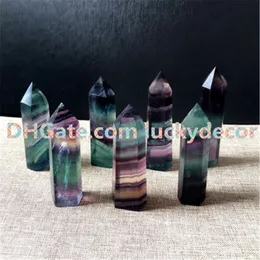 5Pcs Rainbow Fluorite Healing Crystal Grid Standing Point Faceted Prism Wand Carved Fluorite Quartz Tower Point Obelisk Reiki Ston233Q