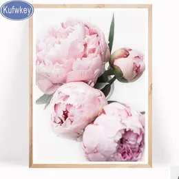 Kufwkey pintura diamante quadrado redondo imagem peônias pintura diamante mosaico strass bordado flores rosa decoração de parede297n