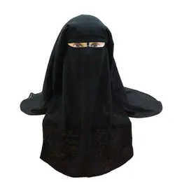 무슬림 반다나 스카프 이슬람 3 레이어 niqab burqa bonnet hijab 캡 베일 헤드웨어 검은 색 얼굴 커버 아바야 스타일 랩 헤드 2270c