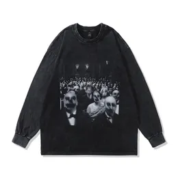 Kötülükler baskı grafik tişörtler büyük boy vintage uzun kollu goth erkekler y2k grunge tshirts sokak kıyafetleri gevşek harajuku anime üstleri tee 240305