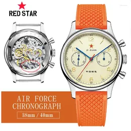 Armbanduhren RED STAR Herren mechanische Uhr 1963 Chronograph FKM Silikonarmband Pilot ST19 Uhrwerk Air Force Aviation Saphir 38 mm 40 mm