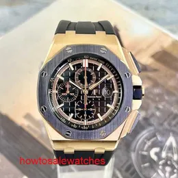 İkonik Bayanlar 'AP Bilek Saati Royal Oak Offshore Serisi 44mm Çapı 18K Gül Altın Seramik Dış Halka Otomatik Mekanik Erkekler İzle Lüks Saat 26401ROOO