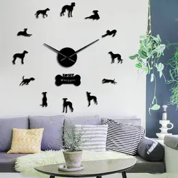 Ponadgabarytowy Whippet Dog Portret 3D akrylowy Zegar Ściany Włoski Greyhound Canine Animal Mirror Effect Naklejki ścienne zegar zegarowy 21922