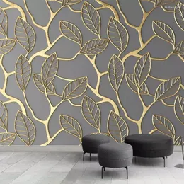 Duvar Kağıtları Özel Po Duvarlar için Duvar Kağıdı 3D Stereoskopik Altın Ağaç Yapraklar Oturma Odası TV Arka Plan Duvar Duvar Avı Kağıt Kağıt 3d1972