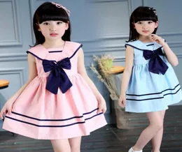 Summer Wear New Girls Navy Sleeveless Dress Middle School Children039s College Wind School Uniform Big Bow Baby Children Dresse9277404