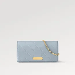 Explosion Women's M83233 Wallet On Chain Lily supple grained leather tiny flap bag hold evening day sleek rectangular retro gold charm plate logo Blue Hour cowhide