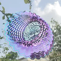 Chimes Tree of Life Wind Spinner Catcher 3D Rotating Pendant FlowingLight Effect Mirror Reflection Design Garden Outdoor Hanging Decor