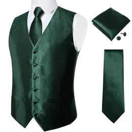 Mens Suit Vest Neck Tie Set Wedding Party Dress Paisley Solid Green Silk Waistcoat Tuxedo Male Blazer Dibangu 240312
