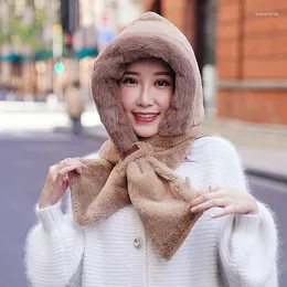 Berets Khaki Windproof Muslim Plush Warm Bomber Hats Fur Cone Hat With Scarf Faux Furry Cap Head Warmer Outdoor Earflap Girl Women