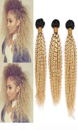 Blondynka Ombre Brazylijskie ludzkie włosy Splot 3PCS Lot Kinky Curly 1B 613 Blond Ombre Virgin Human Hair Wefts 1030quot Mixe7305174