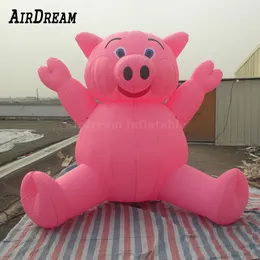 wholesale Custom 8mH 26.2ft giant inflatable holland pink pig sit on the ground animal balloon for advertising