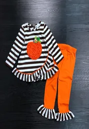 10setslot sällsynta utgåvor Kidskläder sätter 28 år Little Girl039S Halloween Holiday Clothes With Pumpkin Appliced ​​och Legging7701032
