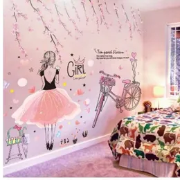 Shijuehezi Cartoon Girl Tally Tally Pvc Materiał DIY Peach Kwiaty rowerowe naklejka ścienna do pokoi dla dzieci Dekoracja sypialni 255f