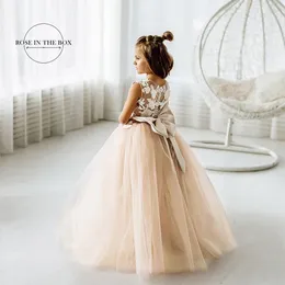 Lovely Kid Lace Ball Gown Flower Girl Dresses 2024 Bow Tie Back Tulle Princess Vestidos Para Party Dress for 240309 240326