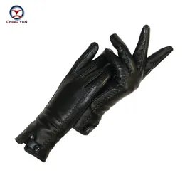 New Women's Gloves Genuine Leather Winter Warm Fluff Woman Soft Female Rabbit Fur Lining Riveted Clasp High-quality Mittens T236c