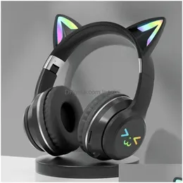 Kopfhörer Ohrhörer Wireless Rgb Nette Katze Mädchen Kinder Geschenk Headset Mit Mikrofon Stereo Musik Gaming Headsets Kontrollleuchten Dro Dhncd