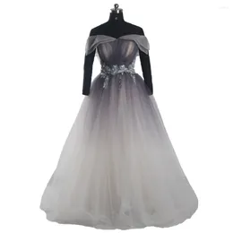 Party Dresses Evening Gradient Grey Tulle Applicies Beading Bling Pleat Lace Up Golvlängd A-Line Plus Size Women Dress A1918