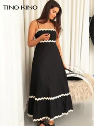 Contrast Color Female Dresses Elegant and Loose Summer 2024 Beach Womens Long Dress High Waist Sleeveless New Fashion Midi Length 240313