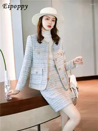 Two Piece Dress Vrouwen Vintage Rok Past Hoge Kwaliteit Franse Geur Tweed Jas Casual Gebakken Straat Korte Plaid Uitloper