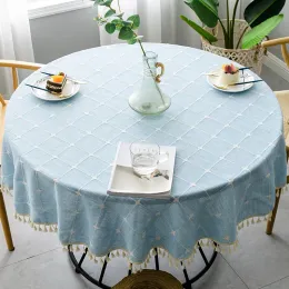 Almofadas hotel de casamento banquet tampa de mesa de mesa bordada linho de linho de algodão redonda sala de jantar de toalha de mesa de cozinha decoração de cozinha