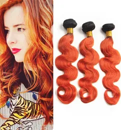 8a 저렴한 ombre malaysian Virgin Hair Bundles 1B 오렌지 검은 뿌리 바디 웨이브 옴브 사람 헤어 직조 확장 DHL 4921819