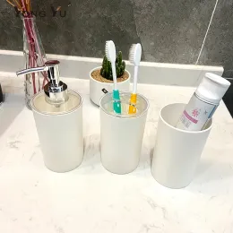 Holders 3Pcs Plastic Bathroom Accessorie Soap Dispenser Toothbrush Holder Rinse Mug Set for Washroom Home Decoration
