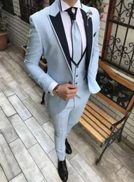 Latest Design Blue 3 Pieces Men Suit Prom Tuxedo Slim Fit Notch Lapel Groom Wedding Suits For Men Custom Blazer Terno Masuclino4611961