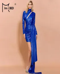 Missord 2019 Frauen Sexy High Neck Aushöhlen Langarm Mini Kleider Weibliche Elegante Lange Gürtel Einfarbig Kleid FT198262929323