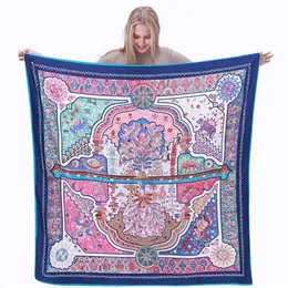 130x130cm 100% Twill Silk Scarf Women Square Scarf Neckerchief Tree reflection Foulard Woman Scarves Silk Scarf Hijab Lady Accesso2034