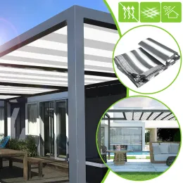 Nets utomhusskugga Awning Grey White Stripe Sun Shade Sail Canopy UV Block Sunshade Tygtäckning för Pergola Backyard Garden Supplies