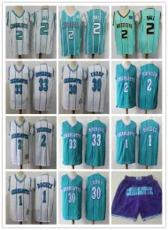 Personalizado Homens Mulheres Juventude Charlotte''Hornets''Jersey 33 Alonzo Mourning 2 Larry Johnson 1 Bogues 30 Dell Curry 2 LaMelo Ball Basketball Shorts JerseysCustom Homens Mulheres Crianças