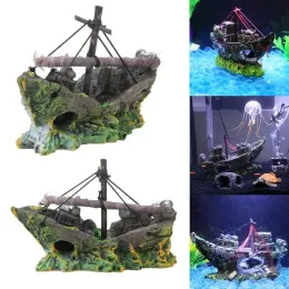 装飾水族館の水槽の装飾風景海賊船レックビンテージ樹脂デザインボート水族館アクセサリーホームデコレーション