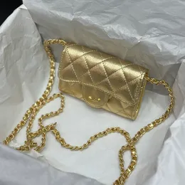 Mini çanta zincir çantası 12cm şık kadın omuz çantası parlak deri altın gümüş donanım metal toka lüks el çantası matelasse zincir crossbody çanta kart klip