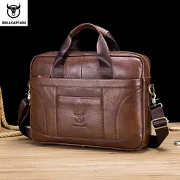 Bullcaptain homens maleta famosa marca de couro ombro mensageiro sacos bolsa escritório 14 polegada bolsa para portátil alta qualidade 240313