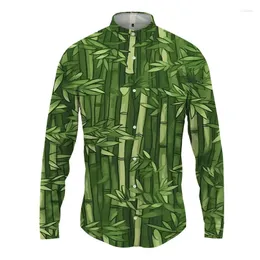 Męskie koszule Bamboo 3D Printing Shirt High -Quality Fashion Street Long -Sleeved