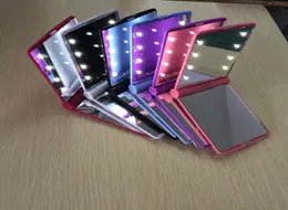 6 färger Rose Pink Blue Color New Lady LED Makeup Mirror Cosmetic 8 LED Mirror Folding Portable Travel Compact Pocket LED MIRR9404756