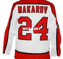 Real 001 Real Full Embroidery 24 Anpassat namn Ryssland CCCP Retro Ny vit Makarov Retro Hockey Jersey eller Custom Any Name eller Numb6067710