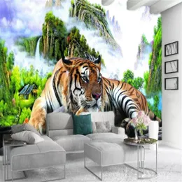 Niestandardowe mural 3D Tapeta Furious Cute Tiger Landscape Krajobraz Mural HD Dekoracyjne Piękna tapeta 213p