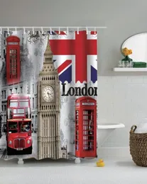 Dafield London Shower Curtain British Big Ben UK Jack Flag Phone Boot Tower Bridge London City Street Shower Curtain3732025
