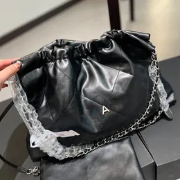 Designer Women 22 Hobo Drawstring Shopping Bag France Luxury Brand Qulited Leather Tote Handväska Lady Large Capacity Gold Silver Chain Strap Shoulder Bags 40cm