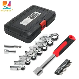 Moersleutel Wozobuy Flex Head Ratchet Wrenches Set, Tool Gear Metric Large Torx Tool Set With Case Swivel Flat Wrench SetS skruvmejseluppsättningar