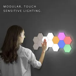 Kvantljus touch sensor nattlampor ledde hexagon ljus magnetisk modulär beröring vägglampa kreativ heminredning färg nattlampa c12660